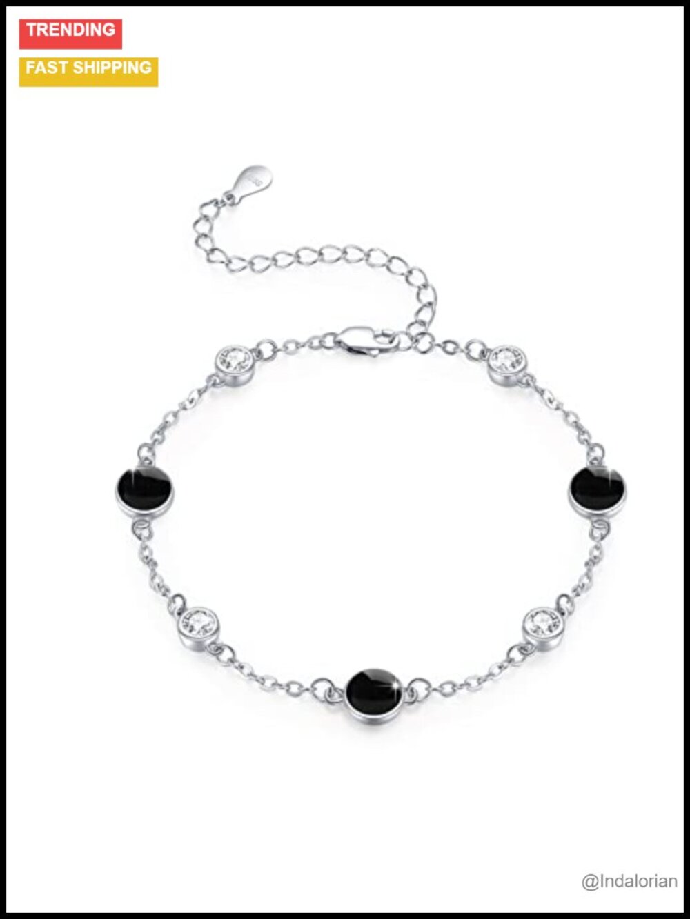 925 Sterling Silver Black Onyx Bead Bracelet Women Bohemian Link Anklet